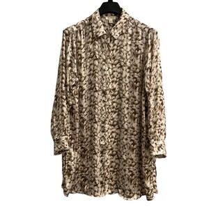 Tamara H Top Women 2X Sheer Animal Print Satin Metallic Thread Tunic Button Down